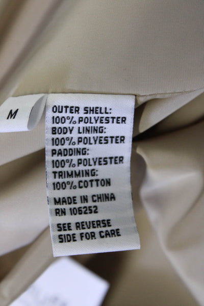 Jane Post Women Quilted Rain Coat Beige Button 3/4 Sleeve Size M