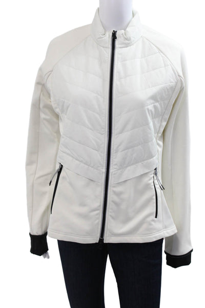 Fire + Ice Womens Quilted Windbreaker Jacket White Zip High Neck Size L