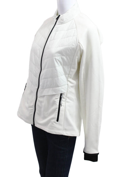 Fire + Ice Womens Quilted Windbreaker Jacket White Zip High Neck Size L