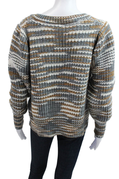Cinq à Sept Women Striped V-Neck Pullover Sweater Gray Long Sleeve Size XS