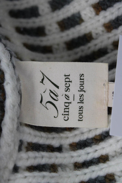 Cinq à Sept Women Striped V-Neck Pullover Sweater Gray Long Sleeve Size XS