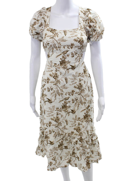 Aqua Womens Fit & Flare Sundress White Midi Square Neck Lace Up Size XS