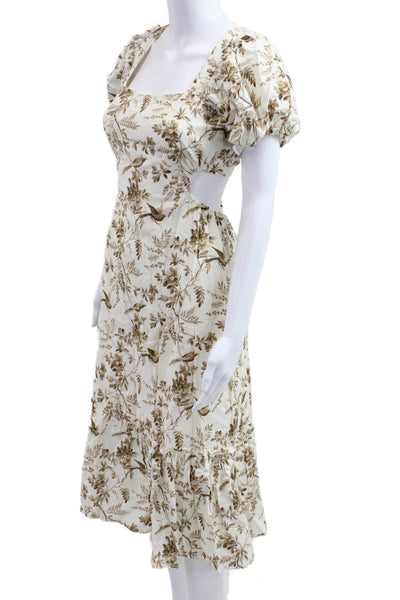 Aqua Womens Fit & Flare Sundress White Midi Square Neck Lace Up Size XS