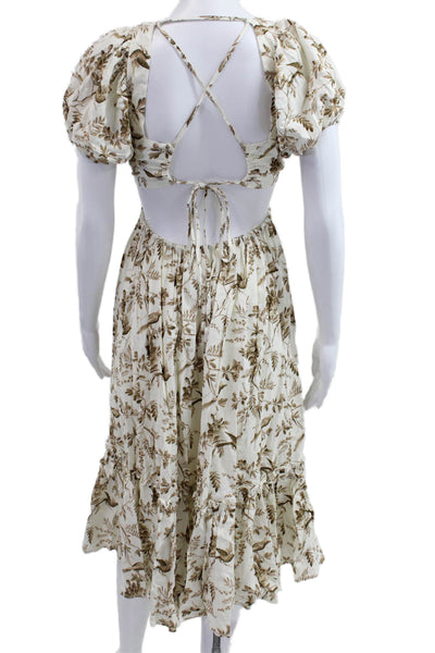 Aqua Womens Fit & Flare Sundress White Midi Square Neck Lace Up Size XS