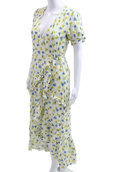 Lost + Wander Women Wrap Maxi Dress White Rayon V-Neck Floral Size XS