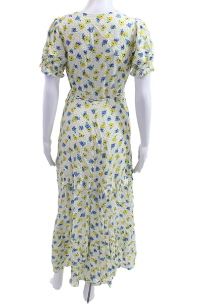 Lost + Wander Women Wrap Maxi Dress White Rayon V-Neck Floral Size XS