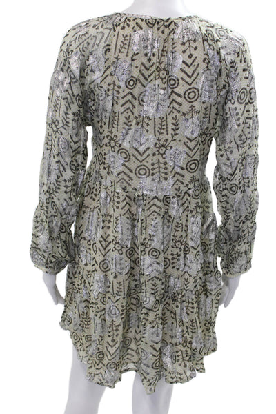 Zara Women Kaftan Shirt Dress Beige Button Long Sleeve Geometric Size XS