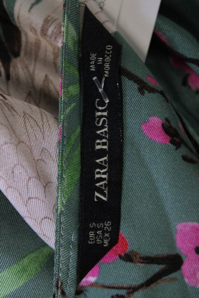 Zara Basic Womens Fit & Flare Mini Dress Green Long Sleeve Round Neck Size S