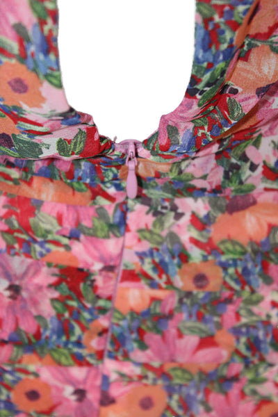 Zara Women Bodycon Mini Dress Pink Long Sleeve Floral Round Neck Size XS