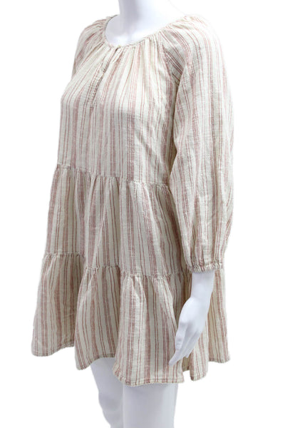 The Great Women Trapeze Striped Beige Cotton Dress 3/4 Sleeve Size 0
