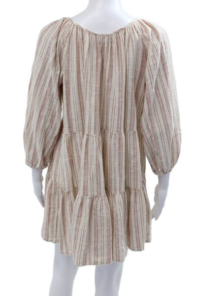 The Great Women Trapeze Striped Beige Cotton Dress 3/4 Sleeve Size 0