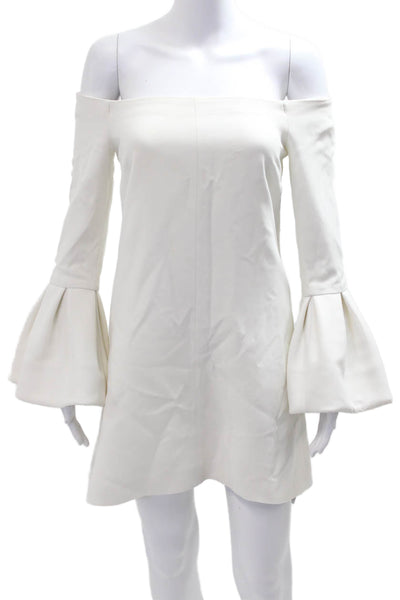Alexis Womens Shift Mini Dress White Long Sleeve Zip Solid Classic Size S