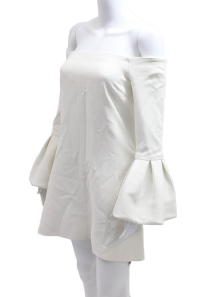 Alexis Womens Shift Mini Dress White Long Sleeve Zip Solid Classic Size S