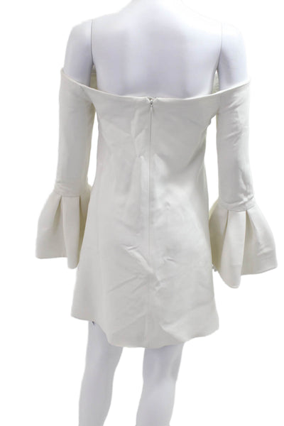 Alexis Womens Shift Mini Dress White Long Sleeve Zip Solid Classic Size S