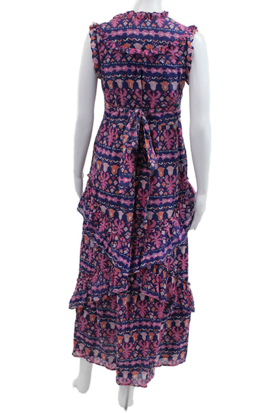 Banjanan Womens Dark Blue Floral Maxi Sundress V Neck Tie Size XS