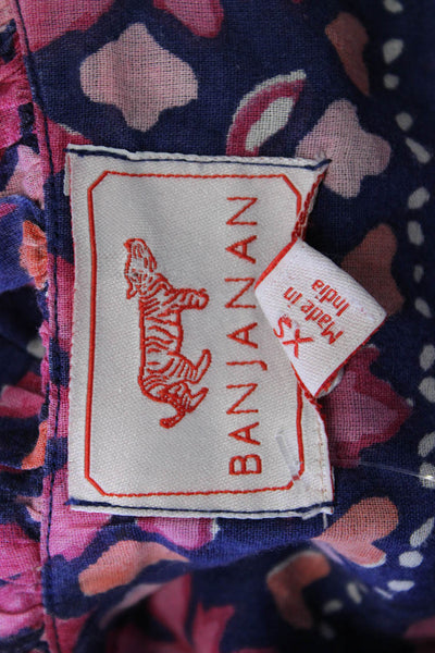 Banjanan Womens Dark Blue Floral Maxi Sundress V Neck Tie Size XS