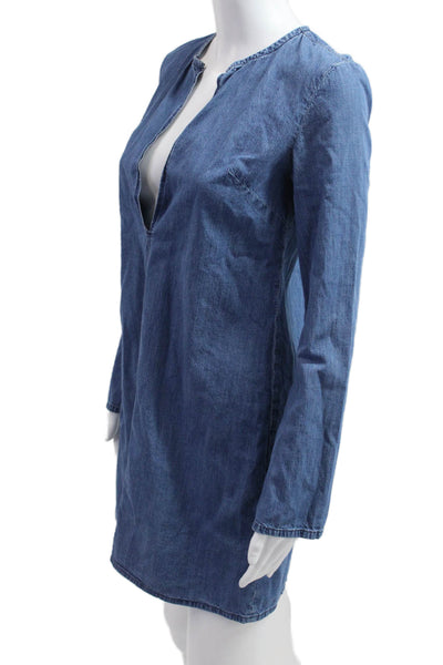 3x1 NYC Women Shift Dress Blue Long Sleeve Cotton Size S