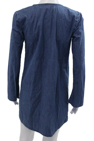 3x1 NYC Women Shift Dress Blue Long Sleeve Cotton Size S