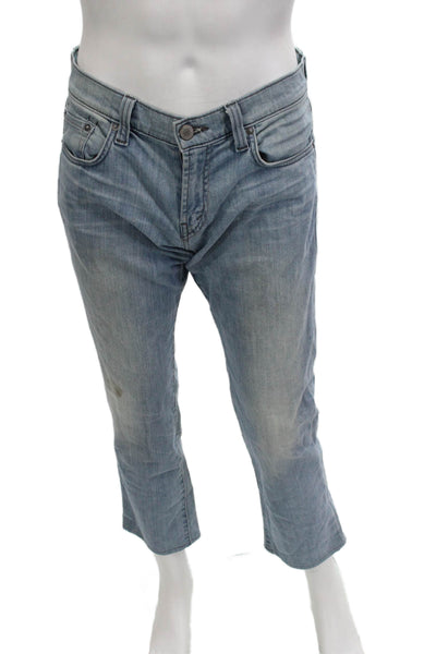 J Brand Mens Light Blue Cropped Straight Jeans Button Closure Size 30