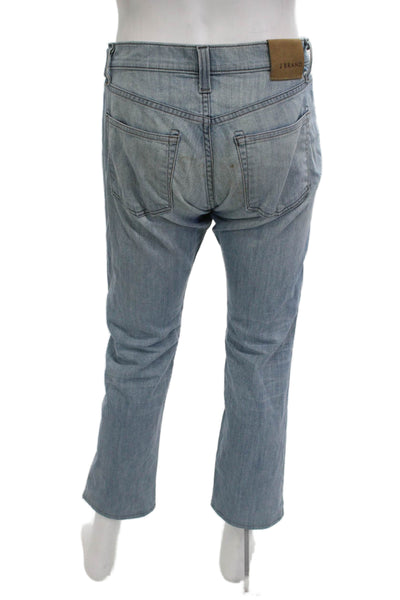 J Brand Mens Light Blue Cropped Straight Jeans Button Closure Size 30