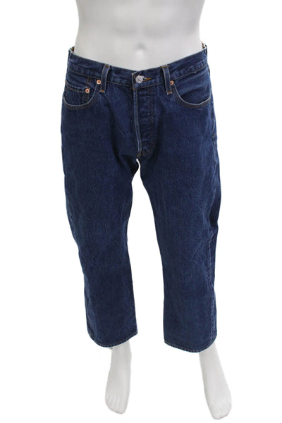 Levis Mens Cropped Straight Dark Blue Jeans Size 34
