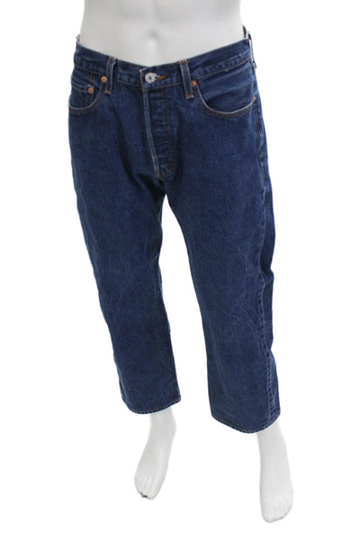 Levis Mens Cropped Straight Dark Blue Jeans Size 34