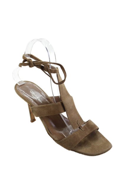 Calvin Klein Womens Suede Ankle Strap Sandals Beige Size 7M