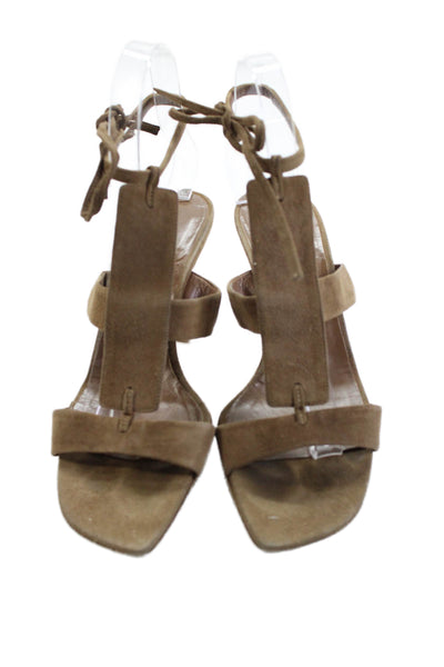 Calvin Klein Womens Suede Ankle Strap Sandals Beige Size 7M