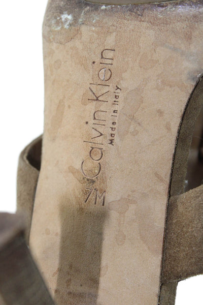 Calvin Klein Womens Suede Ankle Strap Sandals Beige Size 7M