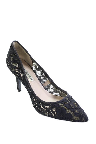 Karl Lagerfeld Womens Floral Print Pointed Toe Pump High Heels Black Size 7