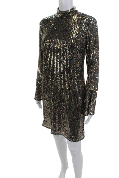 Compli K Womens Black Shift Mini Dress Long Sleeve Mock Neck Size XS