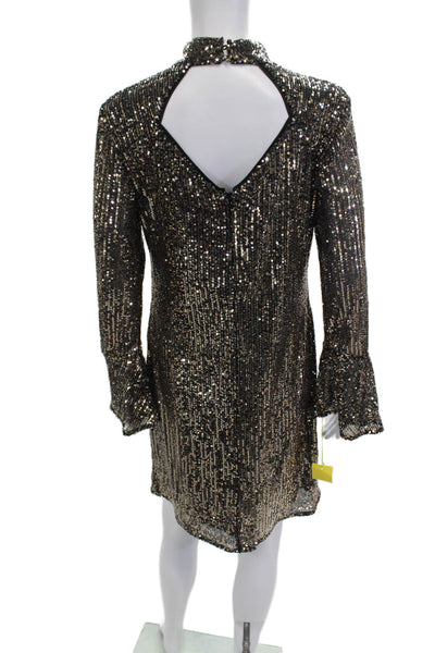Compli K Womens Black Shift Mini Dress Long Sleeve Mock Neck Size XS