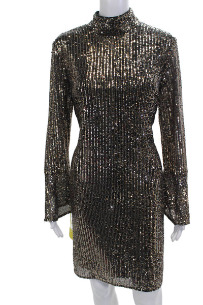 Compli K Women Bodycon Mini Dress Black Striped Long Sleeve Size S