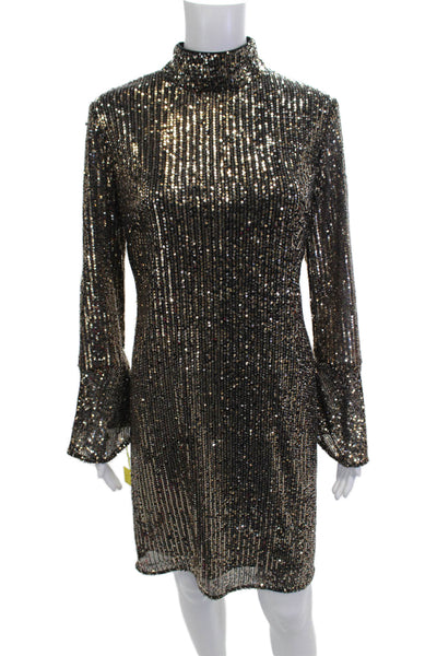 Compli K Womens Bodycon Mini Dress Black Mock Neck Long Sleeve Size L