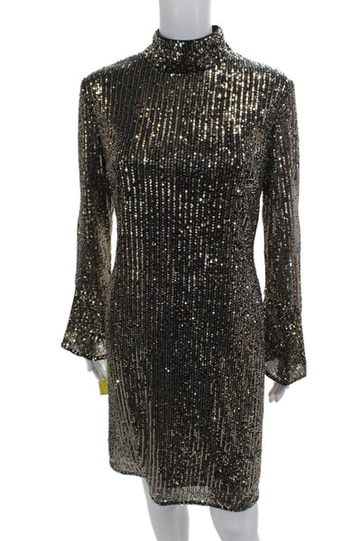 Compli K Women Shift Dress Black Long Sleeve Mock Neck Button Size 2X