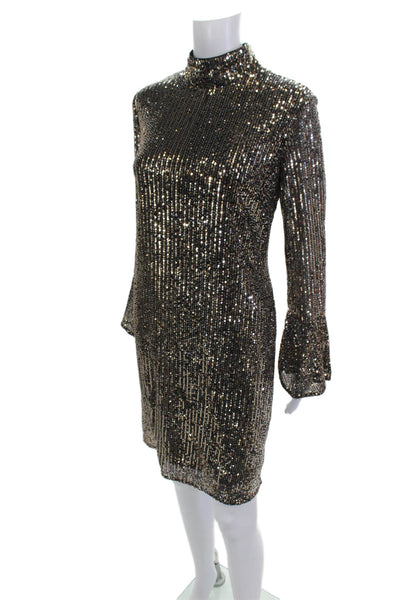 Compli K Women Shift Dress Black Long Sleeve Mock Neck Button Size 2X