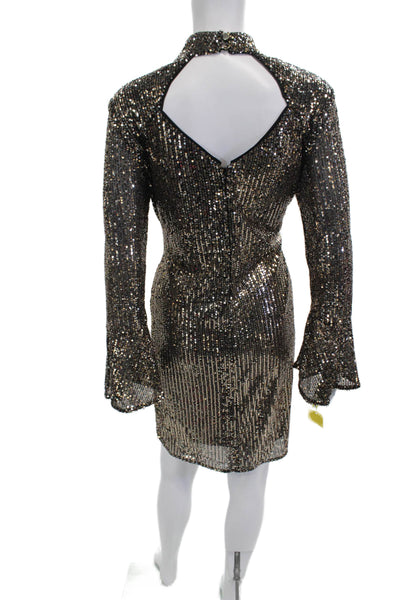 Compli K Women Shift Dress Black Long Sleeve Mock Neck Button Size 2X