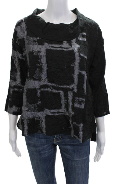 Sydney Womens Geometric Mock Neck Tunic Top Black 3/4 Sleeve Size XS