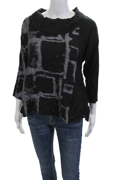 Sydney Women Tunic Blouse Black Geometric Mock Neck 3/4 Sleeve Size XS