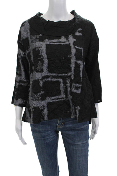 Sydney Womens Black Geometric Mock Neck Button Blouse 3/4 Sleeve Size S