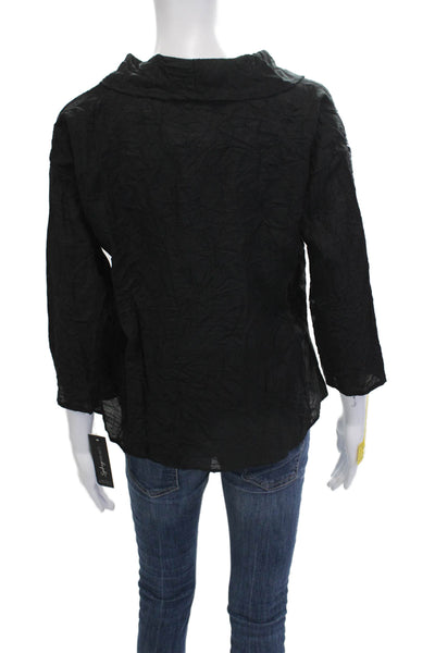 Sydney Womens Black Geometric Mock Neck Button Blouse 3/4 Sleeve Size S