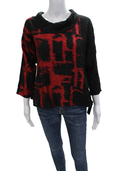 Sydney Women Black Mock Neck Graphic 3/4 Sleeve Blouse Size XS