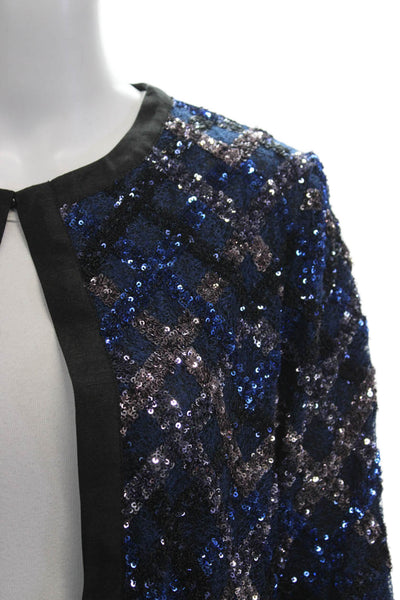 Aris A. Women 80s Argyle Black Polyester Crewneck 3/4 Sleeve Jacket Size S