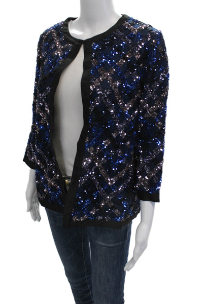 Aris A. Women 80s Argyle Black Polyester Crewneck 3/4 Sleeve Jacket Size S