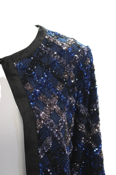 Aris A. Womens Black Argyle Diamond Jacket 3/4 Sleeve Round Neck Size M
