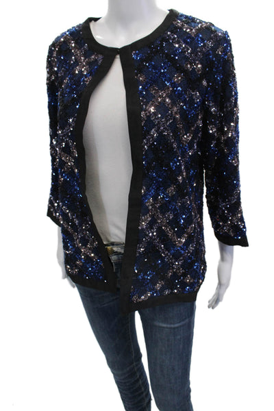Aris A. Womens Black Argyle Diamond Jacket 3/4 Sleeve Round Neck Size M