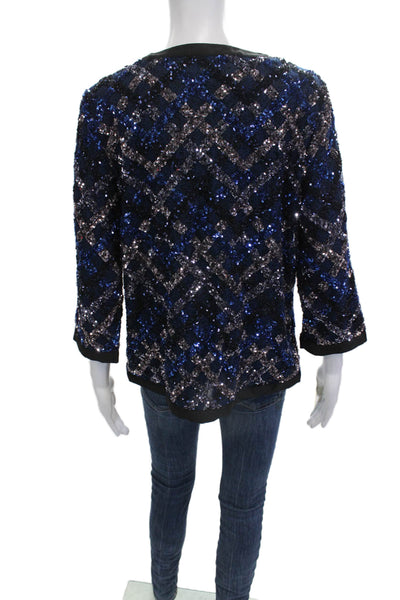Aris A. Womens Black Argyle Diamond Jacket 3/4 Sleeve Round Neck Size M