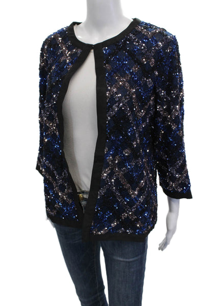 Aris A. Womens Black Argyle Round Neck 3/4 Sleeve Blazer Hook Eye Size L