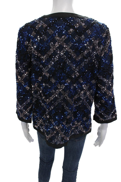 Aris A. Womens Black Argyle Round Neck 3/4 Sleeve Blazer Hook Eye Size L