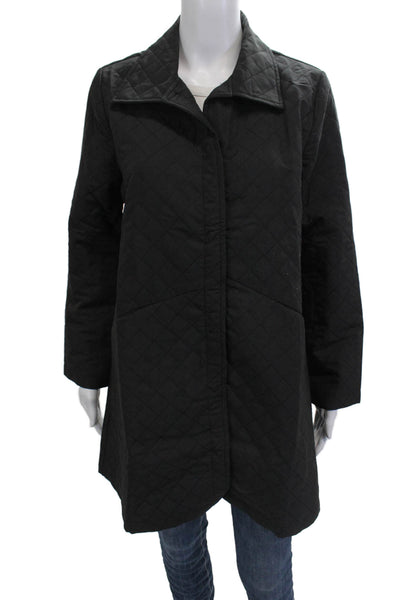Shana Women Quilted Argyle Black Collared Snap Coat Long Sleeve Size S